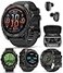 Wearable4U Garmin Fenix 8 51 mm AMOLED Multisport GPS Smartwatch Sapphire Carbon Gray DLC Titanium with BlackPebble Gray Silicone Builtin LED Flashlight Voice Control Black Earbuds Bundle