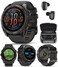 Wearable4U Garmin Fenix 8 51 mm AMOLED Multisport GPS Smartwatch Sapphire Carbon Gray DLC Titanium with BlackPebble Gray Silicone Builtin LED Flashlight Voice Control Black Earbuds Bundle