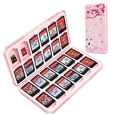 OLDZHU Cute Switch Case Holder Compatible with Nintendo SwitchSwitch OLED Pink Storage for 24 Game Cartridges and 24 Micro SD Cards