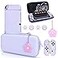 DLseego Purple Switch OLED Case Set Carrying Case with 10 Slots Babyblue Protective Dockable Hard Shell with 4PCS Cute Cat Paw Thumb Grips Caps and 1PC Flower Blossom Chain for Switch 2021 Version