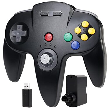 iNNEXT Wireless N64 Controller Made for Switch 1 2 N64 Console Wireless 24 GHz Receivers Compatible with Switch Online Windows PC macOS Builtin Vibration Rechargeable Plug and Play Black
