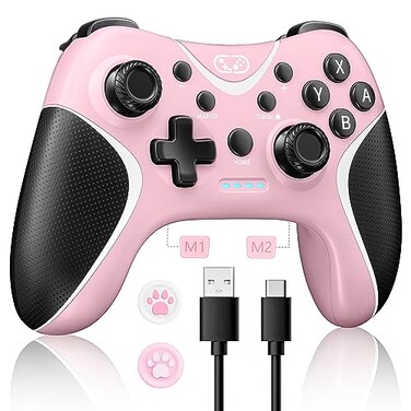 BRHE Wireless Switch Pro Controller Compatible with Nintendo SwitchLiteOLEDSwitch 2 Windows PC iOS and Android Programmable Vibrating Turbo and Wakeup with 2 Thumb Caps Included pink