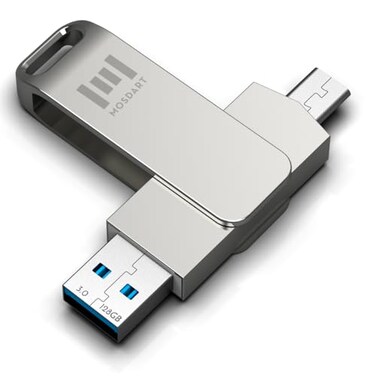 mosDART MOSDART 128GB USB C 32 Fast Speed C and A Dual Flash Drive exFAT Memory Stick with Keychain Loop for iPhone 151617 Android Phone iPad MacBook Silver