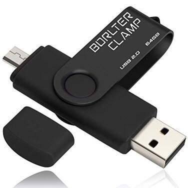 BORLTER CLAMP BorlterClamp 64GB USB Flash Drive Dual Port Memory Stick OTG Thumb Drive with Micro USB Drive Port for Android Smartphone Tablet Computer Black
