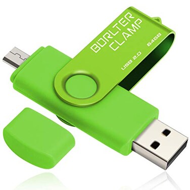 BORLTER CLAMP BorlterClamp 64GB USB Flash Drive Dual Port Memory Stick OTG Thumb Drive with Micro USB Drive Port for Android Smartphone Tablet Computer Green