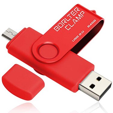 BORLTER CLAMP BorlterClamp 64GB USB Flash Drive Dual Port Memory Stick OTG Thumb Drive with Micro USB Drive Port for Android Smartphone Tablet Computer Red