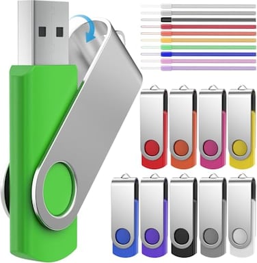 FEBNISCTE Memory Stick 1GB USB Flash Drive Bulk 10 Pack Bulk 1 GB USB 20 Stick Pendrive MultiColoured Thumb Drive Swivel USBKey Value Data Storage Jump Drive with 10pcs Ropes