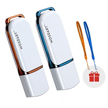 mosDART MOSDART 16GB USB 20 Flash Drive with LED Light and Lanyards FAT32 Memory Stick for Computers System Backup Data Storage Orange and BluePack of 2
