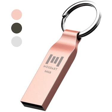 mosDART MOSDART Waterproof 64GB USB20 Flash Drive exFAT Metal Memory Stick with Keychain for System Back Data Storage Rose Gold