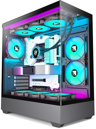 FOIFKIN F1 PC Case PreInstalled 6 PWM ARGB Fan ATX MidTower Computer case Gaming PC Case TypeC 360mm Radiator Support Black