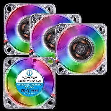 WINSINN 30mm RGB Fan 24V LED Colorful 3D Printer Micro 24 Volt Fans 3010 Hydraulic Bearing Brushless Cooling 30mmx10mm 2PIN Pack of 4Pcs