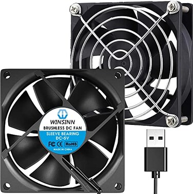 WINSINN DC 80mm USB Fan 5V 8025 Sleeve Bearing Brushless Cooling 80mmx25mm 2PIN Pack of 2Pcs