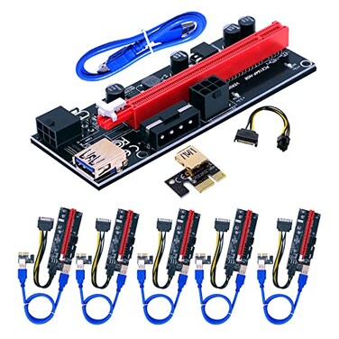 BTBcoin PCIE Riser 009S GPU Riser Adapter Card PCIE X1 to X16 Extender PCIExpress Riser Cable for Bitcoin Litecoin ETH Coin Mining 6 Pack