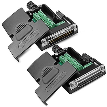 ANMBEST 2PCS DB25 Solderless Connector RS232 DSUB Serial to 25pin Port Terminal Adapter Breakout Board with Case Long Bolts NutsMale Female