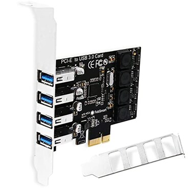 FebSmart PCIE 4Ports Superspeed 5Gbps USB 30 Expansion Card for Windows 11 10 8x 7 Vista XP Desktop PCs Built in SelfPowered Technology No Need Additional Power Supply FSU4LPro