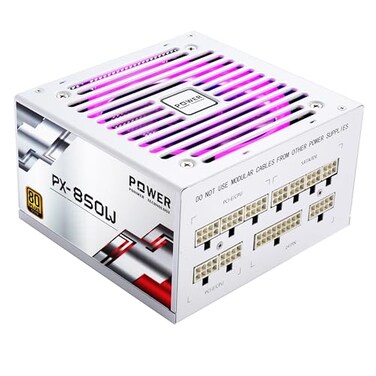POINWER 850W PSU Fully Modular 850 Watt Power Supply 80 Plus Gold Silent RGB Fan 105C Capacitors High Efficiency for Gaming Workstations White