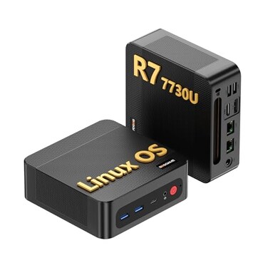 BOSGAME P4 Ultra Linux Mini PC AMD Ryzen 7 7730U 16GB DDR4 1TB PCIe SSD Dual LAN 25G WiFi 6E BT52 4K Triple Display Ubuntu Desktop Computers for Office