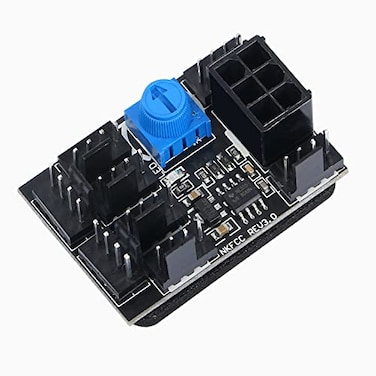 MEIRIYFA 4 Pin Fan Adapter PWM PC Chassis Cooling Fan Hub 8 Way Splitter DC12V Speed Controller with 6 Pin Power PortChassis Fan Pressure Regulating Governor
