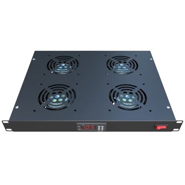 Tupavco Rack Mount Fan 4 Fans 1U 19 Rackmount with Adjustable Temperature Control and Digital Display TP1701