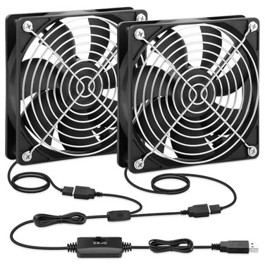 AmRunJe USB Cooling Fan 120mm 2 Packs 5V Brushless Quiet Fan with Speed Controller for PC Computer PlayStation Xbox Router Receiver DVR AV Cabinet Projector