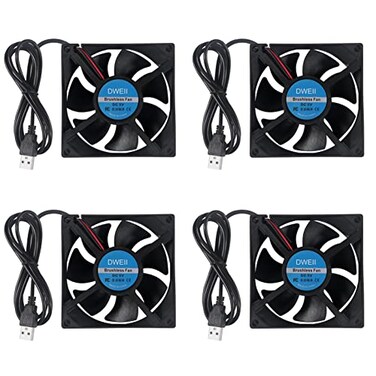 DWEII 4PCS 80mm USB Fan 5V Brushless 8025 80x25mm for Cooling DIY PC Computer Case 3D Printer CPU Coolers Radiators