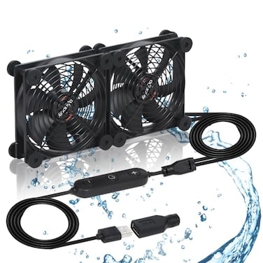 xiaoqijia Xiaoqijia Dual 120mm Fan with 10 Speed USB 5V DC 12V IPX5 Waterproof Cooling Fan for Tablet TV Receiver Router DVR Xbox Greenhouse Kennel Computer Cabinet Component Cooling