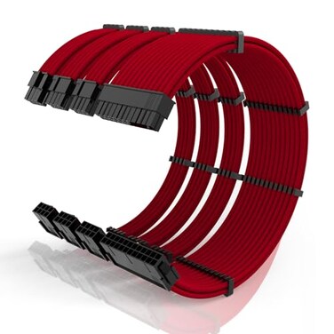 SMEOZZ 16AWG PSU Cable Extension Kit with Cable Combs1x24pin ATX1x8pin44 EPS2x8pin62 PCIE Extension CableCable Extension PC Sleeved Cables 30cm LengthPower Supply Extension Cable KitRed
