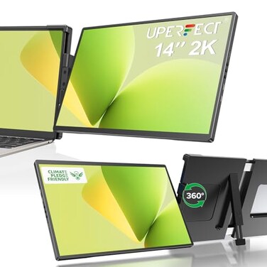UPERFECT Laptop Screen Extender 2K 14 360Unique Swivel Hinge w 180 Automatic Rotation 2240x1400 QHD IPS Portable Monitor for 1417 Laptops Plug Play with Mac Wins Dex Only one Screen