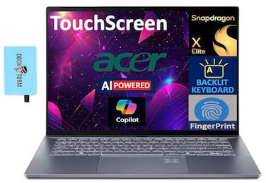 Acer acer Swift 14 AI Copilot PC 145 Touchscreen 25K UHD 120Hz Display Snapdragon X Elite X1E78100 12core 16GB DDR5 1TB SSD Qualcomm Adreno GPU Backlit KB FP Win11Pro wDKZ USB Port Expander