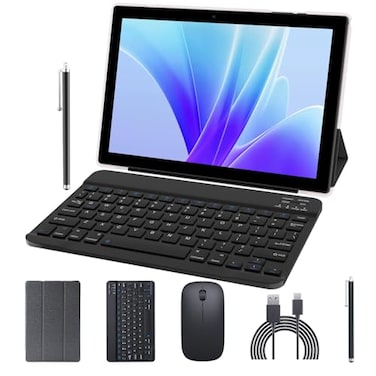 Bnegynng Android Tablet with Keyboard 10 inch 2 in 1 Tablets incldue Case Mouse Stylus 3GB RAM 64GB ROM 1024GB Expand QuadCore Tablet PC 6000mAh Battery 8MP Camera 1280x800 FHD WiFi Google Certified