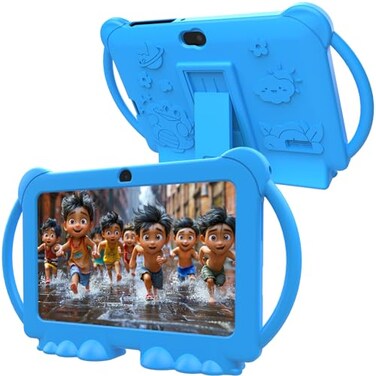 PEICHENG Kids Tablet 7 inch Android 120 for Toddler 4GB RAM 32GB ROM Bluetooth IPS Screen Parental Control Dual Camera Shockproof Case for Educational Games Blue
