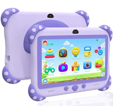 YINOCHE Kids Tablet 7 inch Toddler Tablet for Kids WiFi Tablets 32G Android Dual Camera Parental Controls with Kids Offline App PreInstalled YouTube Netflix Purple