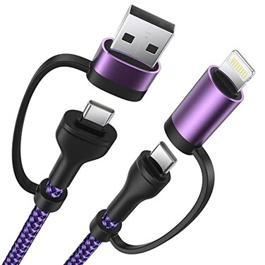 XUDUO 4 in 1 Charging Cable 60W 6FT Apple MFi Certified USB C to Lightning Cable Nylon Braided Multi iPhone Charger Cord USB C Cable for iPhone 17 16 15 14 ProMaxiPadSamsungMacBookCarplay