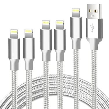 cugunu iPhone Charger 5 Pack 336610FT Apple MFi Certified USB Lightning Cable Nylon Braided Fast Charging Cord Compatible for iPhone 14131211XMax8765SEPlusiPad Silver