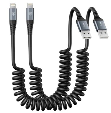 KIYODA iPhone Charger Cable 6FT for Car Coiled Lightning Cable Apple MFi Certified 2 Pack 6 Feet Lightning Cord Compatible with iPhone14 131211 Pro MaxXS MAXXRXSX87Plus6S iPadiPod Black