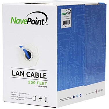 NavePoint CAT6 Ethernet Cable CCA Bulk CAT6 Cable 250ft Ethernet Cable 550MHz 23AWG 4 Pair Unshielded Twisted Pair UTP Solid Blue
