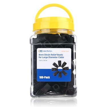 Cable Matters 100Pack 8mm Strain Relief Boots for Large Diameter Cable in Black