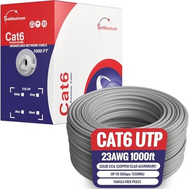 Cables Direct Online CAT6 Cable 1000ft Pull Box Solid Ethernet LAN UTP Cable 23AWG 550Mhz RJ45 Network CCA Copper Clad Aluminum Wire Bulk Gray