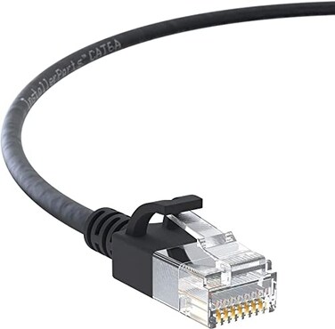 InstallerParts Ethernet Cable CAT6A Slim Cable UTP Booted 1 FT 10 Pack Black Professional Series 10GigabitSec NetworkHigh Speed Internet Cable 550MHZ 28AWG