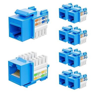 iwillink Iwillink 10Gbps Cat6 Keystone Jack 10Pack RJ45 90Degree Ethernet Coupler Punch Down Adapter Blue