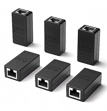 LVY Ethernet Extender RJ45 Couplers Network Cable Coupler Cat 5 Coupling Lnternet Female to Female Connector Lnline Coupler for Cat5 Cat5e Cat6e Cat7 Ethernet Extension Cable Black 6pcs