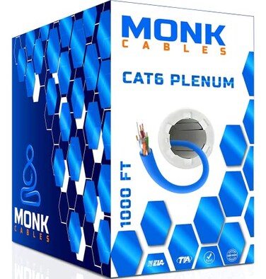MONK CABLES CAT6 Plenum Cable 1000ft UTP 23AWG 550MHz DSX8000 Certified Most Certified Cable of The Whole Market Blue