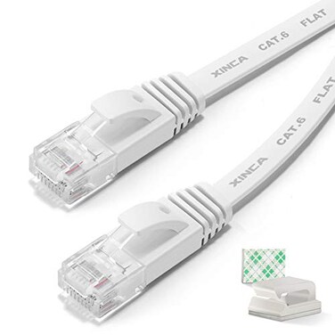 XINCA Cat6 Ethernet Cable 75 ft White Gigabit Flat Network LAN Cable with 40 pcs Cable Clips Snagless Rj45 Connectors for ComputerModemRouterXBox Faster Than Cat5eCat5