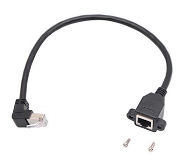 zdyCGTime Cat6e RJ45 Down Angle Male to Female Shielded Ethernet Network Screw Panel Mount Extension Cable 90 Degree Angle RJ45 Network Cable1ftDown