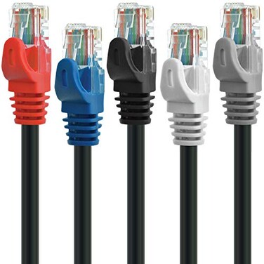 Mediabridge CAT6 Ethernet Patch Cable 5 ft RJ45 Connectors with Gold Plated Contacts 10gbps 5Pack 5 Foot Multicolor
