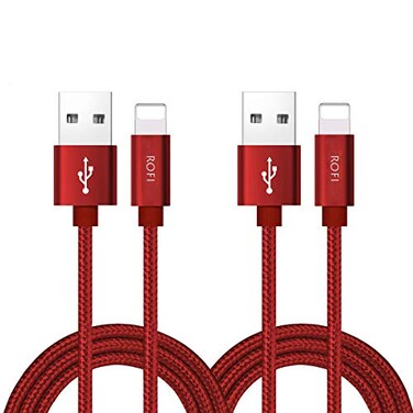 RoFI Phone Charger Cable 2Pack 2 Feet Nylon Braided Fast Charging USB Cord 06M Compatible Phone X 8 8 Plus 7 7 Plus 6s 6s Plus 6 6 Plus 5 5S 5C SE Air Mini and Car Display Red
