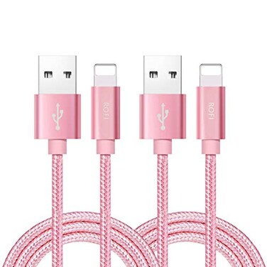 RoFI Phone Charger Cable 2Pack 2 Feet Nylon Braided Fast Charging USB Cord 06M Compatible Phone X 8 8 Plus 7 7 Plus 6s 6s Plus 6 6 Plus 5 5S 5C SE Air Mini and Car Display Rose Gold