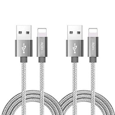 RoFI Phone Charger Cable 2Pack 2 Feet Nylon Braided Fast Charging USB Cord 06M Compatible Phone X 8 8 Plus 7 7 Plus 6s 6s Plus 6 6 Plus 5 5S 5C SE Air Mini and Car Display Silver