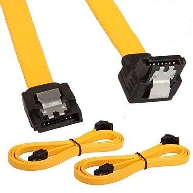 LINESO 2Pack 90 Degree RightAngle SATA III Cable 60 Gbps with Locking Latch 32Inch Yellow