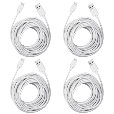 Smays 4Pack 25ft Security Camera Micro USB Extension Cable Compatible for Wyze Cam Blink Mini YI Home Camera White